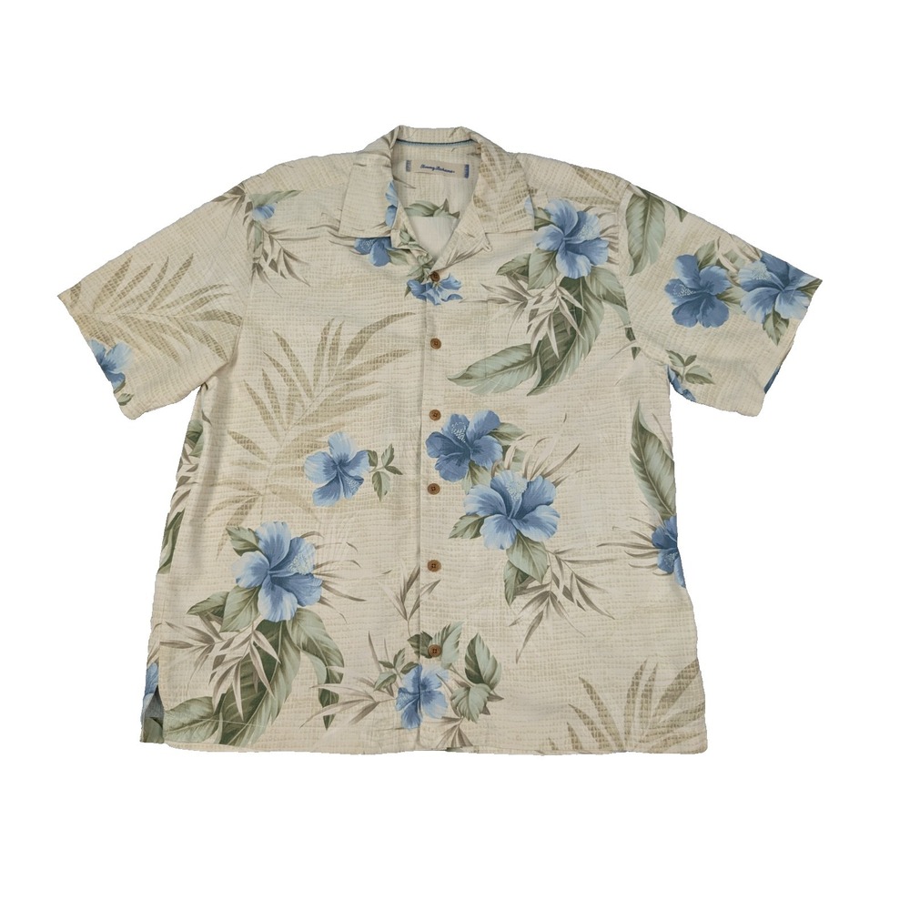 Tommy Bahama 100% Silk‎ Men's Size L Floral Hawaiian Tropical Short Sleeve Shirt